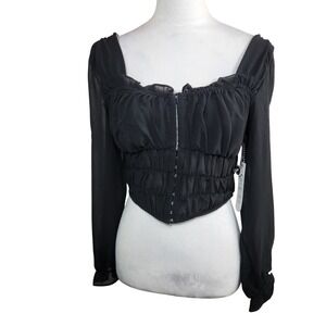 NEW Story On Whimsigoth Festival‎ Black Chiffon Corset Crop Top Womens Small NWT